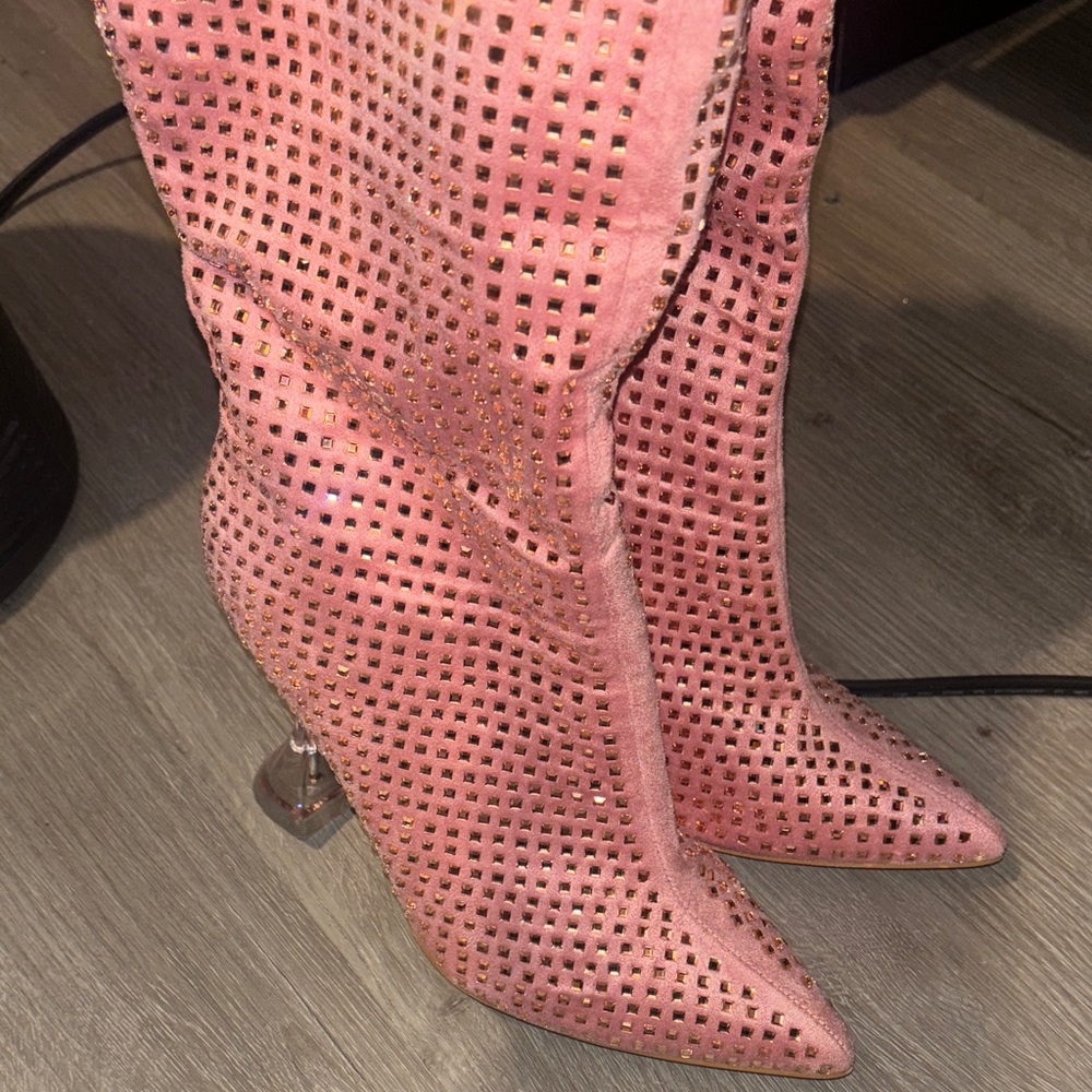 Elegant Pink Perforated Heeled Boots